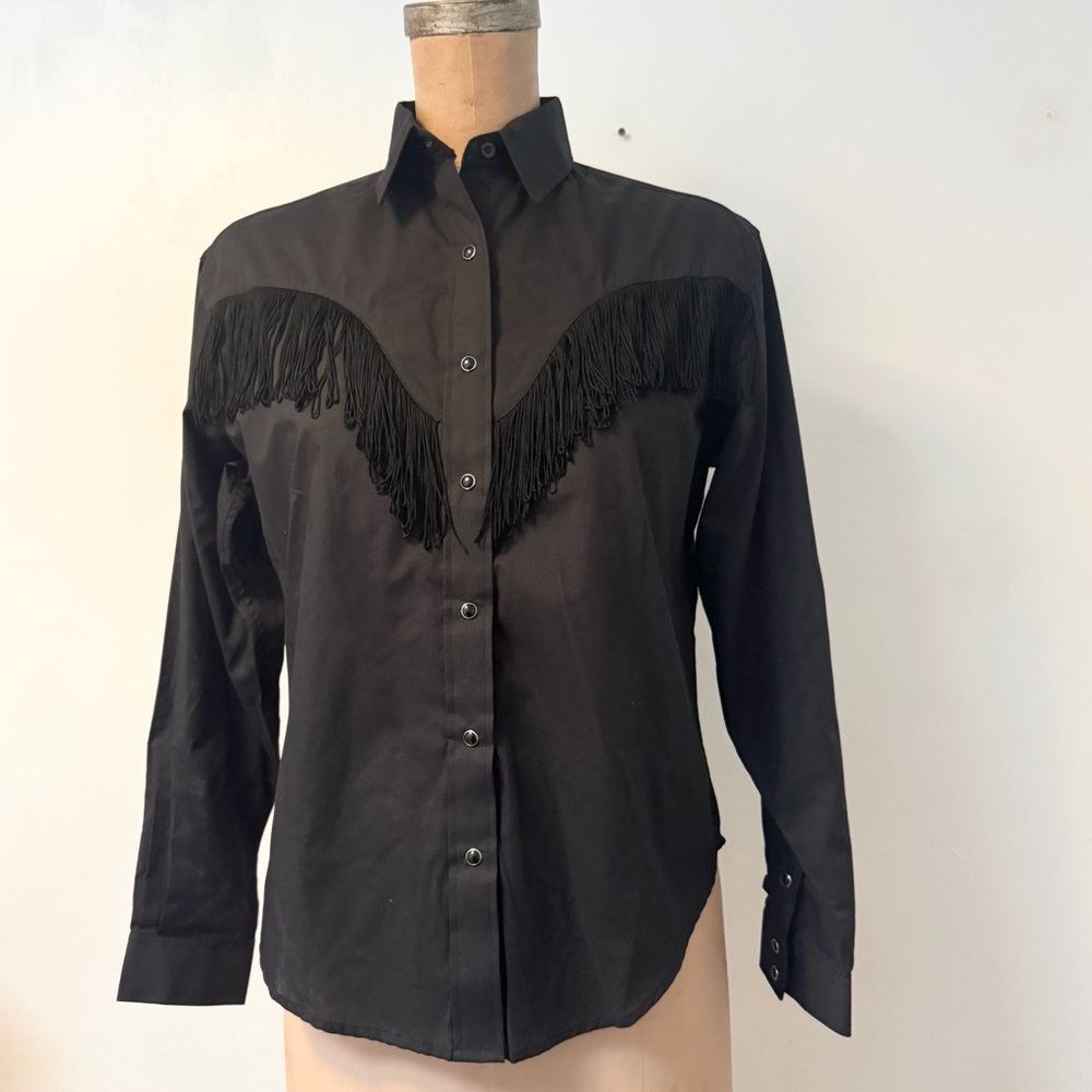 WHITE HORSE all black fringed western shirt size SMALL